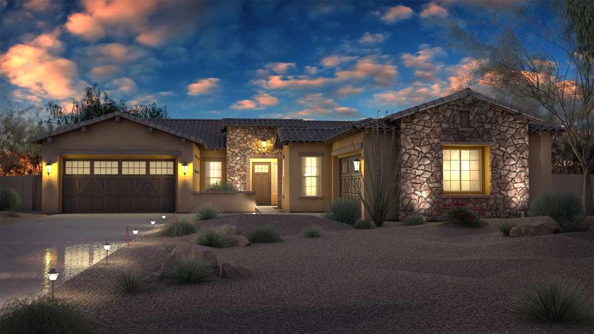 Exterior Nighttime Desert Home Rendering