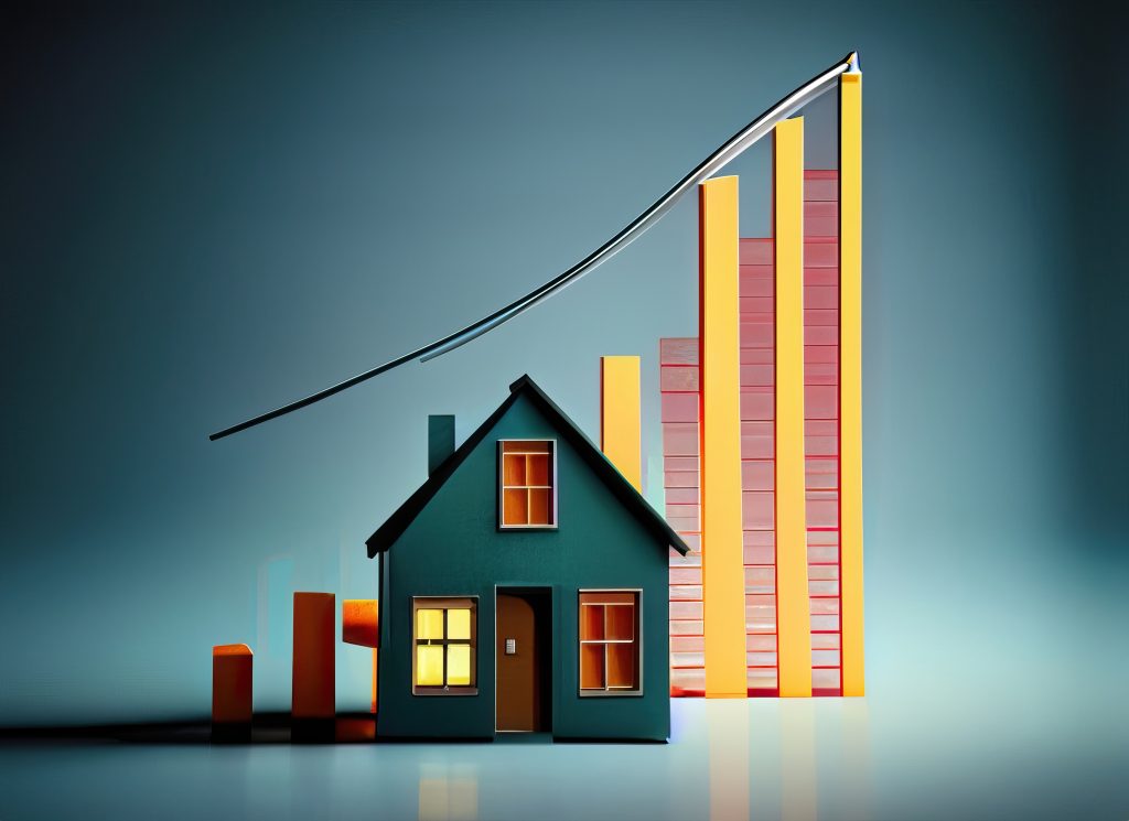 A house with graph showing value over time