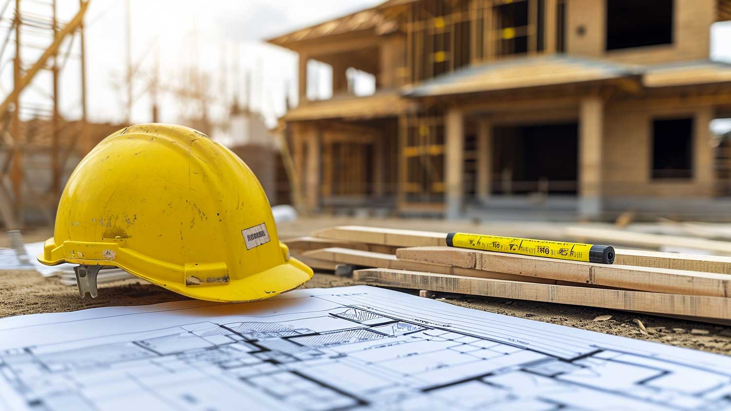 CAD sheets in the field with a hard hat