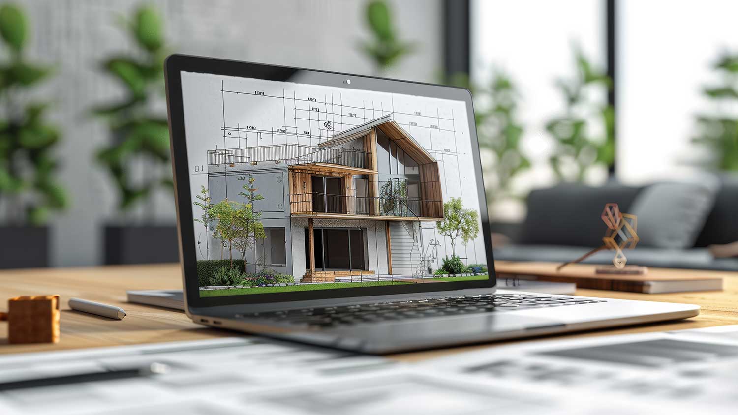 Laptop with CAD model on screen