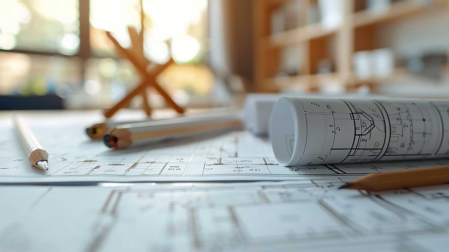CAD sheets with pencils