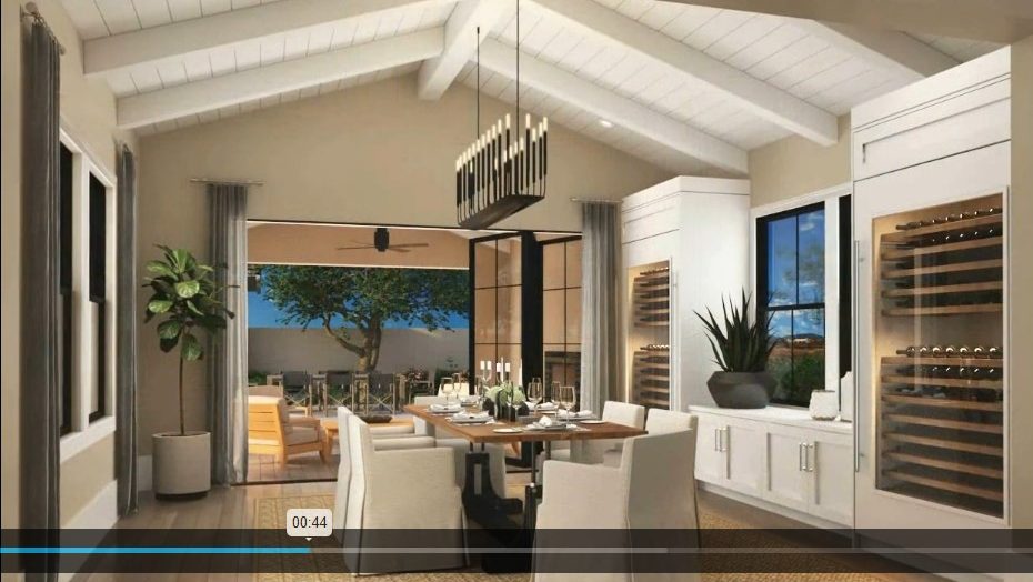 Image of animation of luxury kitchen with vaulted roof