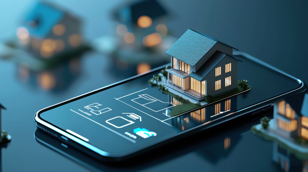A 3d home coming out of a smart phone.