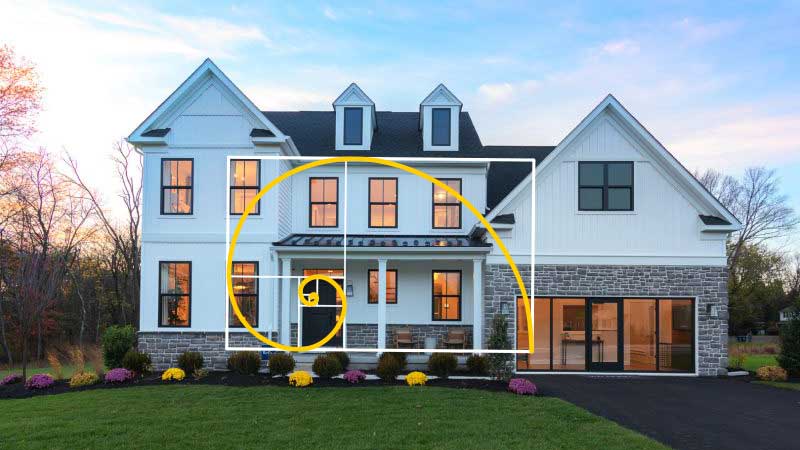 WB Homes Brexley Wells Exterior Elevation Home Rendering with Fibonacci overlay.