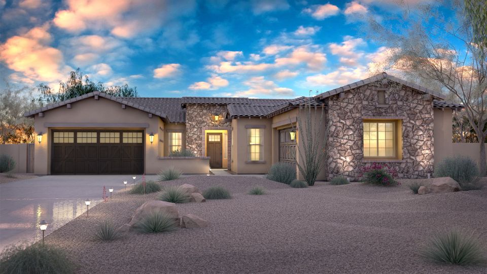 House exterior at dusk.