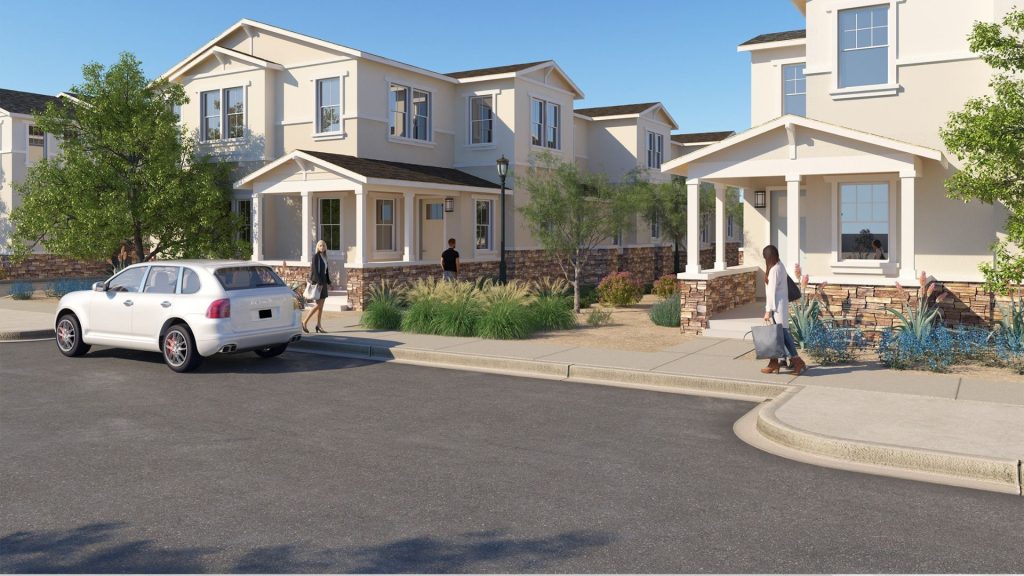 Outside view of neighborhood with beautiful two story houses.